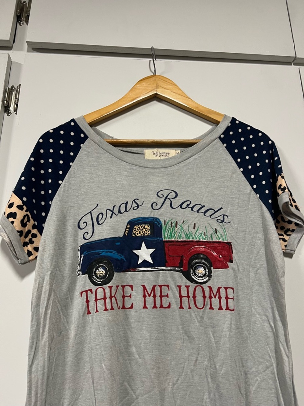 New - Texas Roads Graphic Tee in Grey with Navy & Leopard Accent - Picture 5 of 7